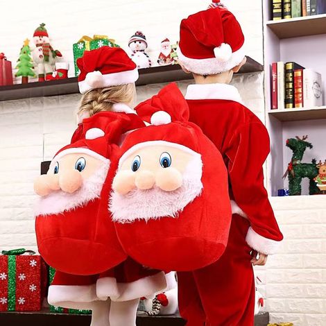 Sacs de Noël 32 x 45 cm, sacs cadeaux Père Noël, décorations de Noël en velours avec un vieil homme souriant, sacs à dos, très grands (1/5)