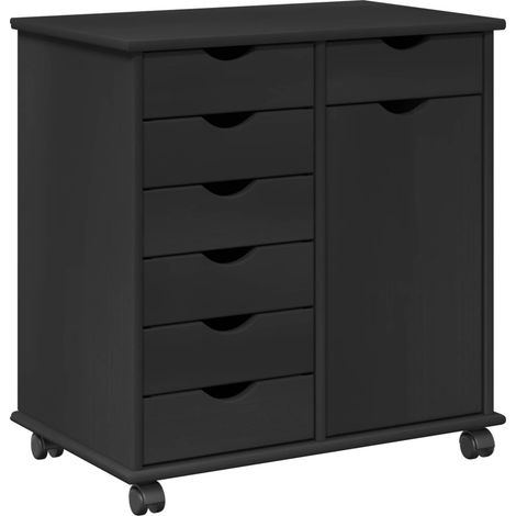 vidaXL Rolling Cabinet Black 63.5 x 39 x 65.5 cm Solid Pine Wood