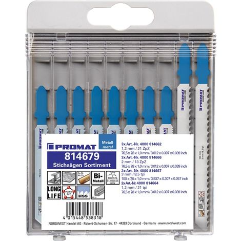 PROMAT Stichsägeblattsortiment 10-teilig für Metall (1/2)