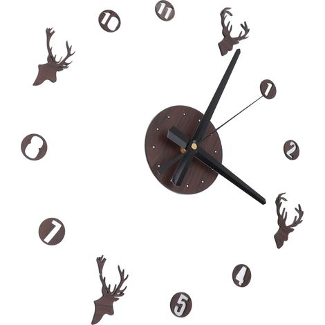Horloge murale sans cadre, tête de cerf, effet 3D, autocollante, à monter soi-même, avec mouvement silencieux, idéale pour le salon, la chambre ou le bureau. (1/5)