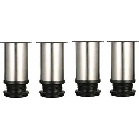 4 Pieds Réglables 8 cm De Hauteur Épaissir les pieds d'armoire Pieds de table Pieds de meubles, Acier inoxydable brossé, Hauteur réglable 0-15 mm Venez avec des vis en acier inoxydable (1/4)