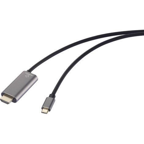Câble adaptateur Renkforce USB-C® / HDMI USB-C® mâle, Fiche mâle HDMI-A, USB-C® femelle 1.50 m noir RF-6409792 4K UHD, avec port de charge Câbl A716083 (1/4)