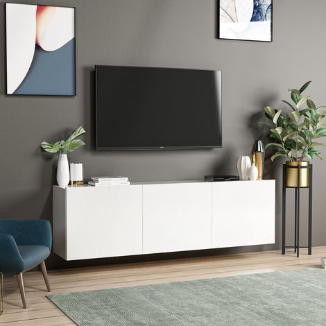 Mobile Porta tv Osidda, 3 Ante, 3 Vani, Apertura Battente, 150x31x44h cm Bianco (1/5)