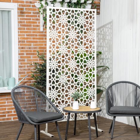 Weiße, dekorative Sichtschutzwand für den Außenbereich mit Metallmuster – 92 x 45 x 198 cm