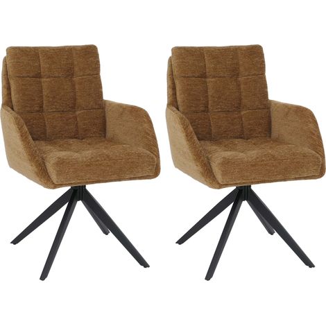Set 2x sedie poltroncine con seduta girevole HHG-705 riposizionamento automatico seduta tessuto ciniglia, giallo senape