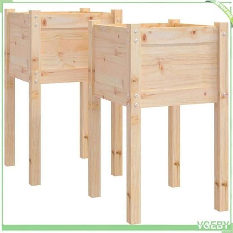 Jardinières d'extérieur - FAFEICY - 810790 - bois de pin massif - 40x40x70 cm - lot de 2 (1/5)