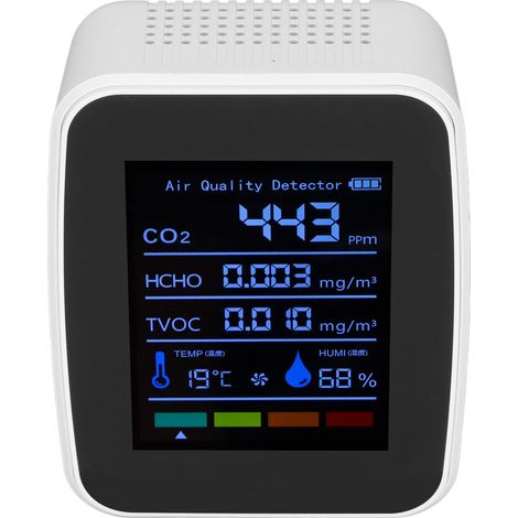 5-in-1-Luftqualitätsdetektor mit intelligenter Anti-Interferenz-Funktion, Innenraumtemperatur-, Feuchtigkeits- und Luftqualitätsdetektor, Weiß (1/5)
