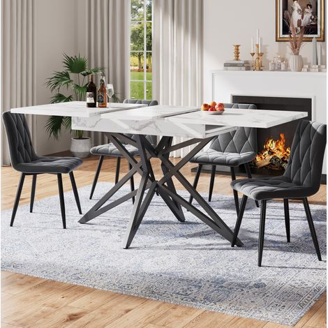 Ensemble table à manger extensible 120/160x80x66,1 cm en MDF blanc, gain de place – MEUBLIV (1/5)