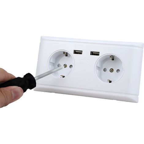 Prise murale multifonction européenne avec 2 ports USB pour charge mobile 250V - Double connexion EU, matériau ignifuge PC, certifié CE/RoHS (1/5)