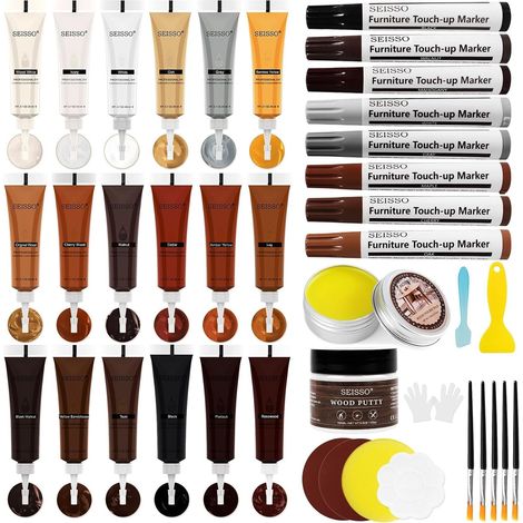 18 Couleurs Bouche-pores Pour Bois, Kit Reparation Parquet 8 Couleurs Feutre Retouche Bois, 100g Mastic Bois Blanc, Huile De Cire, Réparation de Rayures Frottement Décoloration (1/5)