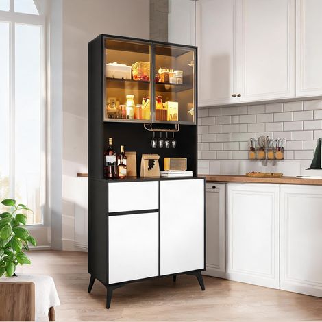 Meuble de rangement haut 80 x 40 x 180 cm noir et blanc (1/5)