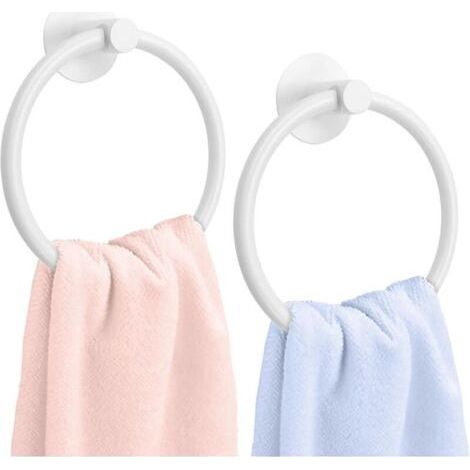 Paquete de 2 toalleros blancos, anillos para toallas de aluminio negro, 6,5 pulgadas, soporte de pared adhesivo 3M para cocina y baño (1/5)