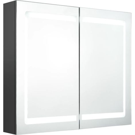 Armoire de salle de bain à miroir LED Gris 80x12x68 (1/5)