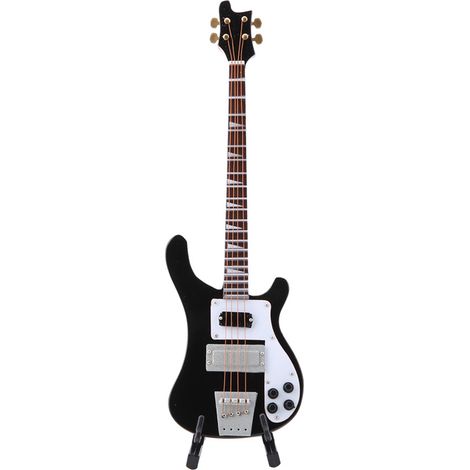 Réplique miniature de guitare basse noire avec support et étui, modèle d'instrument de musique, objet de décoration, cadeau (1/5)