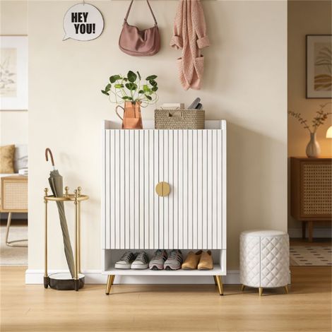 Meuble à chaussures moderne à double porte avec cadre en métal doré, meuble de rangement pour la maison (1/5)