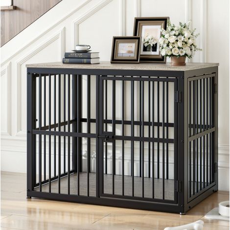 Jaula para perro tipo mueble modular de 3 puertas, 84 x 56 x 66 cm, gris, OKMYHOME (1/5)