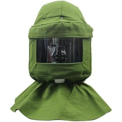Cloche de sablage, écharpe de sablage, masque anti-vent, anti-sablage, outils de protection contre la poussière, masque facial, toile verte + casque de protection (1/4)