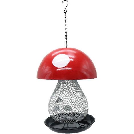Mangeoire à colibris en forme de champignon, mangeoire suspendue en métal rouge d'extérieur (1/4)