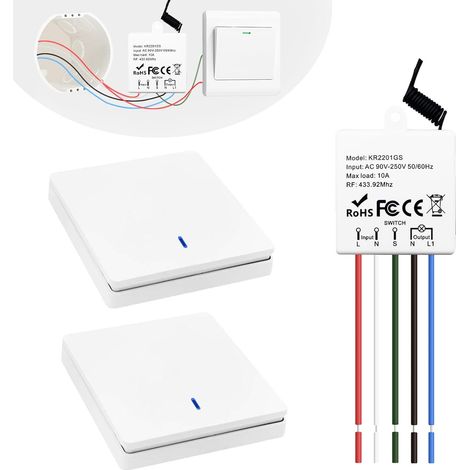 Interrupteur d'éclairage sans fil, émetteur radio mural 433mhz et contrôleur récepteur RF à relais 10A, Installation facile pour lampes jusqu'à 1500W, Mini Kit de bricolage interrupteurs de sécurité (1/5)