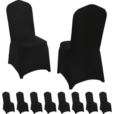 Set of 10 Black Stretch Spandex Wedding Chair Covers for Dining Room, Universal Chair Covers for Wedding, Event, Banquet, Party, Celebration (1/5)