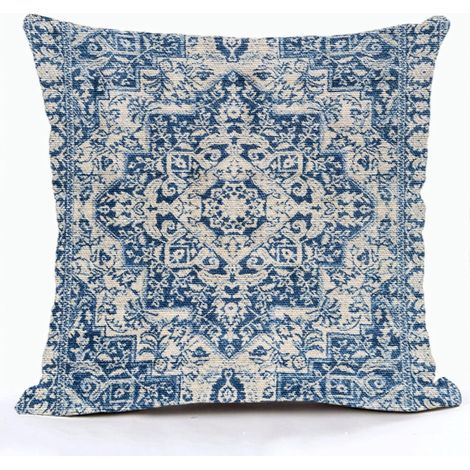 Kissenbezug im Bohème-Stil, ethnisches Designmuster, Leinenmaterial, persisches Teppichmuster, Kissenbezug, Kissenhülle, Dekoration für Zuhause und Büro, quadratisch, 45,7 x 45,7 cm.