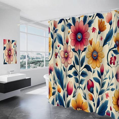 Rideau De Douche Esthétique Abstraite Des Fleurs 200Cm Large Rideau De Salle De Bain - 240Cm Goutte Rideau De Douche Imperméable Et Anti-Moisissure,Plantes Rideau De Salle De Bain (240X200Cm) - 240L X (1/5)
