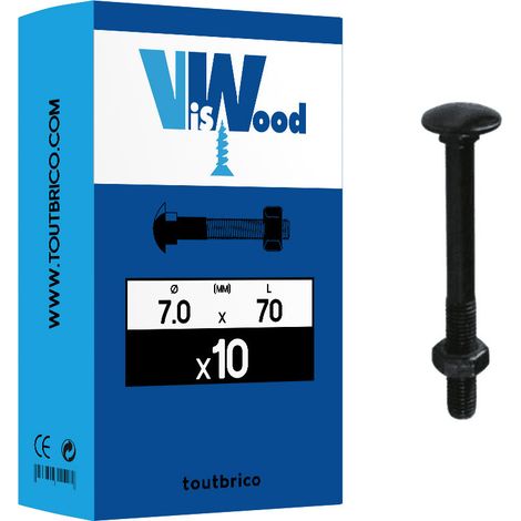 10 boulons TRCC 7 X 70mm zingué noir - Viswood (1/2)
