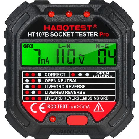 Testeur de Prise HT107D EU90-250V 45-65Hz Testeur Prise Electrique with LCD Ecran