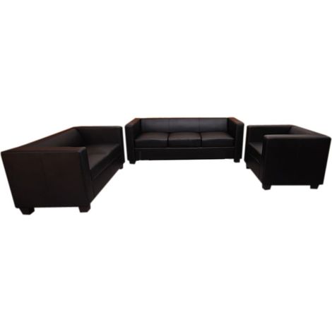 Salotto componibile lounge moderno elegante Lille M65 composizione 3-2-1 ecopelle nero (1/5)