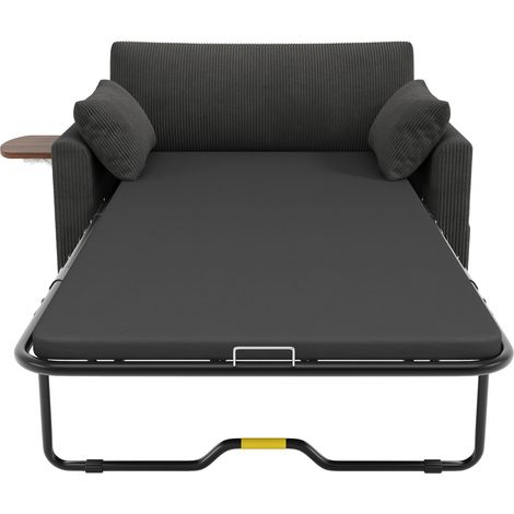 Divano letto 2 posti estraibile in velluto a coste grigio con tavolino e USB (1/5)