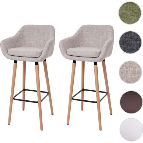 Mendler – Lot de 2 tabourets de bar Malmö T381 – Tissu crème gris – Hauteur 99 cm – Assise 78,5 cm – Pieds en bois massif d'hêtre (1/4)