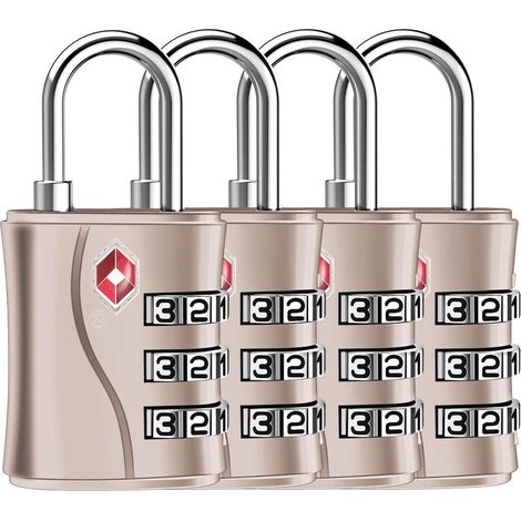 TSA Kofferschloss 4 Stück, 3-stelliges Zahlenschloss für Gepäck, Rucksack, Spind, Roségold (1/5)