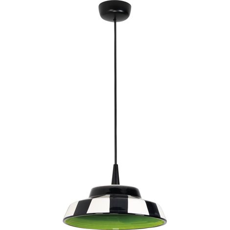 Circus Lampada a Sospensione Verde in Ceramica Artigianale Made in Italy LED 8W 2700K Diametro 24 cm Altezza 300 cm Design Rigato Bicolore