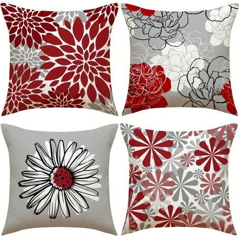 Set mit 4 modernen, floralen, quadratischen Dekokissenbezügen für Sofa und Garten, 45 x 45 cm