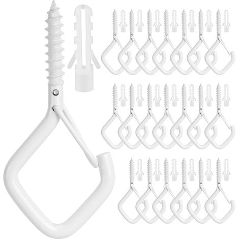 Confezione da 20 ganci a vite per esterni, ideali per appendere catene luminose resistenti per piante, adatte per luci da patio, soffitto, parete, recinzione e montaggio su terrazzo (bianchi). (1/5)