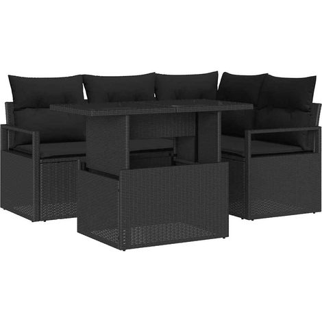 Maison Exclusive - Set Divano da Giardino con cuscino 5 pcs Nero Poly Rattan
