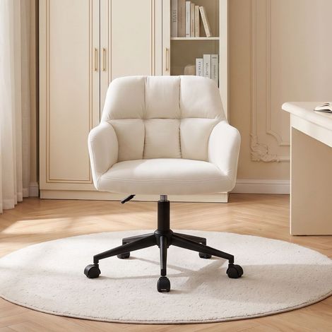 Wahson Sedia da Ufficio in Velluto Sedie da con Ruote, Imbottita Regolabile in Altezza con Poltroncina con Braccioli per Ufficio/Studio/Computer, Beige