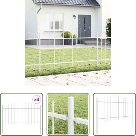 Außenzaun - Gartenzaun 3 pcs Weiß 170 x 140 cm Pulverbeschichteter Stahl (1/5)