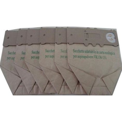 6 Sacchetti Carta Adattabili Per Vorwerk Folletto Vk130 Vk131 In Busta (Sacchetti)