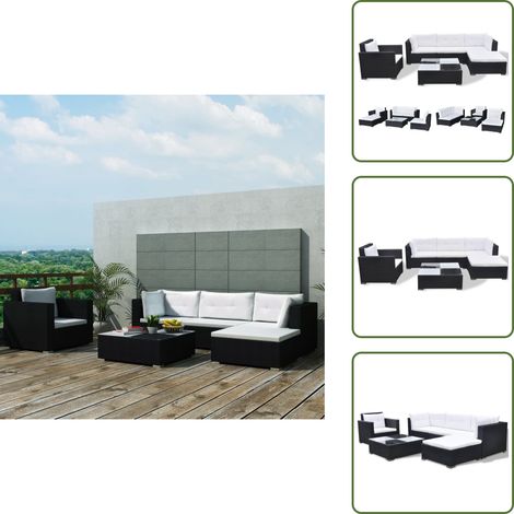 Salon de jardin 6 pcs avec coussins résine tressée noir - Salon De Jardin - Meubles De Jardin - Salon Extérieur - Set De Salon - Canapé Rotin (1/5)