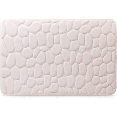 Tapis de bain antidérapant Tapis de bain, 100% microfibre, effet pierre, 50 x 80 cm - Crème (1/4)