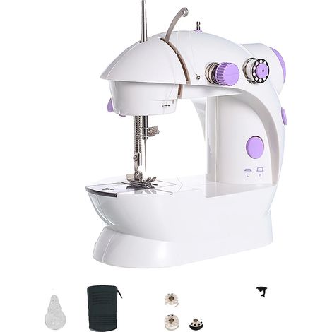 Mini máquina de coser eléctrica, puntada de seguridad de doble hilo, 2 velocidades, diseño portátil, cortador de hilo fácil, funciona con pilas y corriente continua. (1/5)