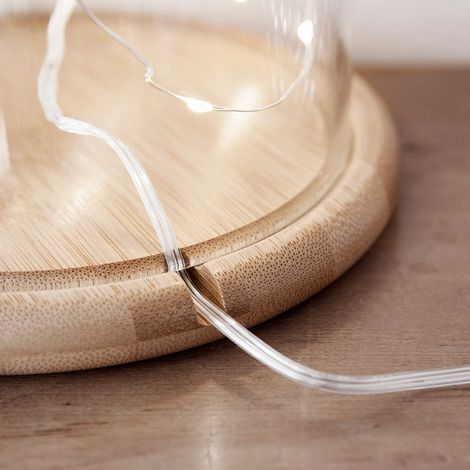 Couvercle en verre transparent décoratif pour bocal, cloche en verre transparent, couvercle pour fleurs fraîches, idéal pour les mariages, la Saint-Valentin et les fêtes. Fond plat en bambou. (1/4)