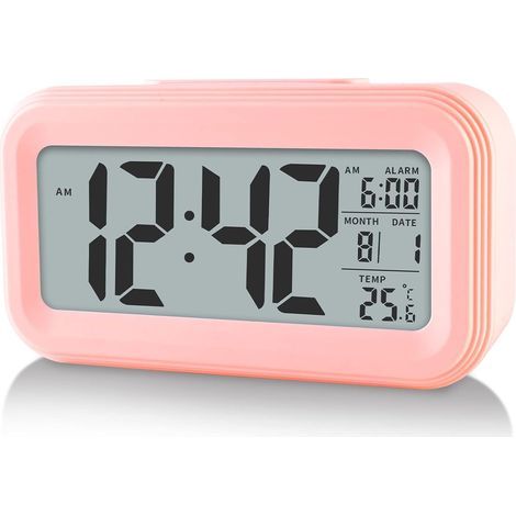 Digitaler Wecker mit Raumtemperaturanzeige, batteriebetrieben, Schlummerfunktion (rosa) (1/5)