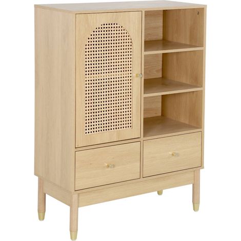 Wood Decor and Cane Sideboard 1 Door 75cm Natural 75x35x100 cm - Judith