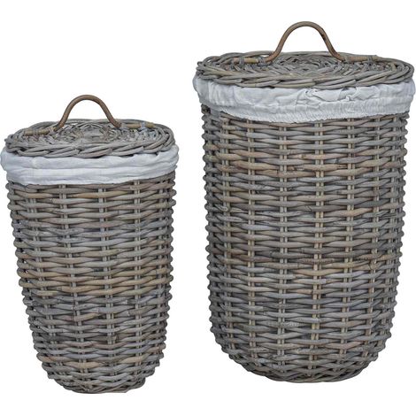 Cesto de Ropa con Tapa 2 pcs Gris Kubu Ratán Kubu vidaXL