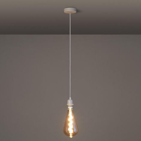 Lampada a Sospensione con Cavo Tessile Bianco Bianco