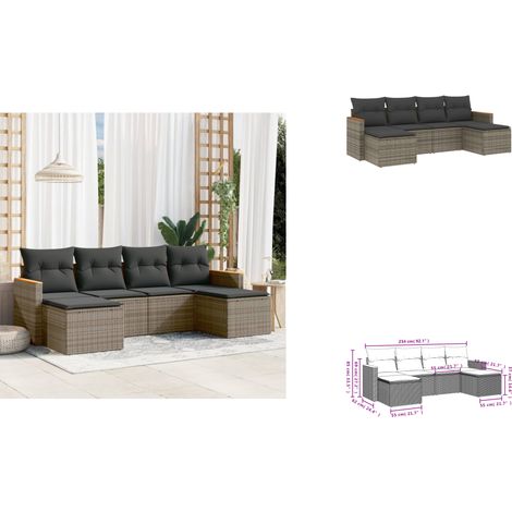 The Living Store Salon de jardin 6 pcs avec coussins gris résine tressée - Canapé de jardin (1/3)