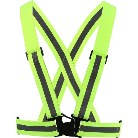 Gilet réfléchissant réglable élastique de sécurité pour course à pied vélo jogging vert (1/5)