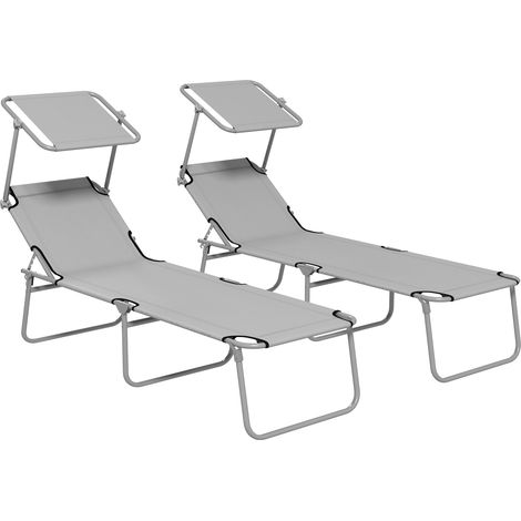 Outdoor Foldable Sun Lounger Set of 2, 4 Level Adjustable Backrest Reclining Sun Lounger Chair with Angle Adjust Sun Shade Awning (1/5)